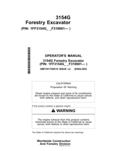 John Deere 3154G Excavator Operator's Manuals (OMT351759X19)