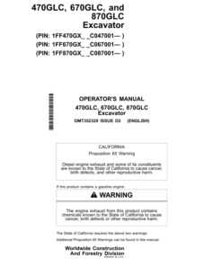 John Deere 470GLC Excavators Operator's Manuals (OMT352329)
