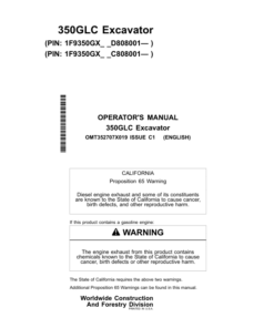John Deere 350GLC Excavators Operator's Manuals (OMT352707X019)