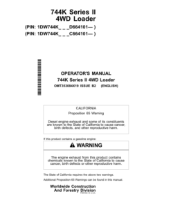John Deere 744K SERIES II Loaders Operator's Manuals (OMT353084X19)