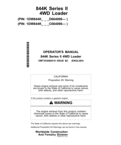 John Deere 844K SERIES II Loaders Operator's Manuals (OMT353088X19)