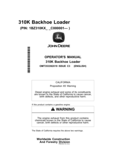John Deere 310K Backhoe Loaders Operator's Manuals (OMT353392X19)