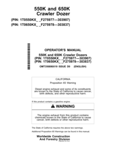 John Deere 550K, 650K Crawler Dozers Operator's Manuals (OMT356886X19)