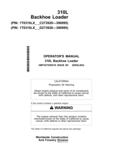 John Deere 310L Backhoe Loaders Operator's Manuals (OMT357550X19)