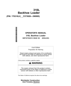 John Deere 310L Backhoe Loaders Operator's Manuals (OMT357552X19)