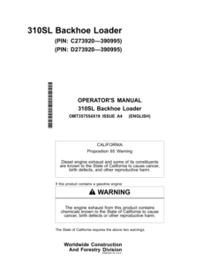 John Deere 310SL Backhoe Loaders Operator's Manuals (OMT357554X19)