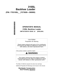 John Deere 310SL Backhoe Loaders Operator's Manuals (OMT357555X19)