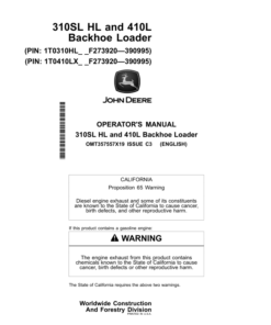 John Deere 310SL HL, 410L Backhoe Loaders Operator's Manuals (OMT357557X19)