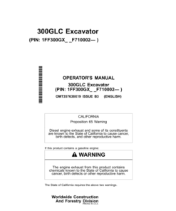 John Deere 300GLC Excavators Operator's Manuals (OMT357638X19)