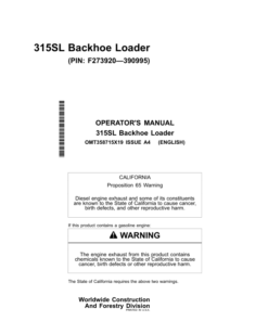 John Deere 315SL Backhoe Loaders Operator's Manuals (OMT358715X19)