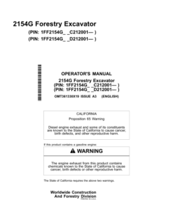 John Deere 2154G Excavator Operator's Manuals (OMT361330X19)