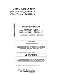 John Deere 2156G Log Loaders Operator's Manuals (OMT361332X19)