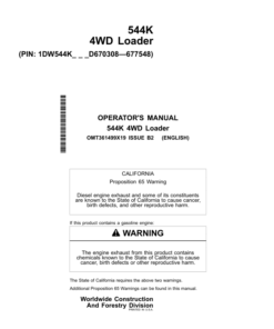 John Deere 544K Loaders Operator's Manuals (OMT361499X19)