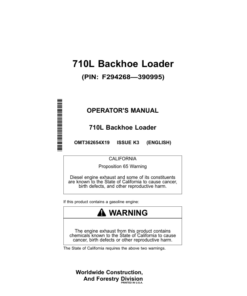 John Deere 710L Backhoe Loaders Operator's Manuals (OMT362654X19)