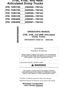 John Deere 370E, 410E, 460E Articulated Dump Trucks Operator's Manuals (OMT363009X19)