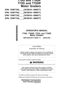John Deere 770G, 770GP, 772G, 772GP Motor Graders Operator's Manuals (OMT363023X19)