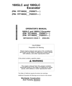 John Deere 160GLC, 180GLC Excavators Operator's Manuals (OMT364032X19)
