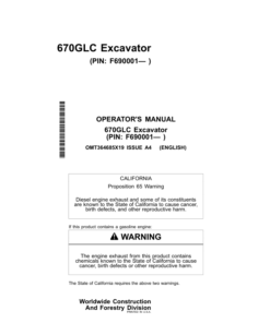 John Deere 670GLC Excavators Operator's Manuals (OMT364685X19)