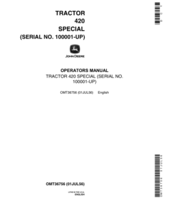 John Deere Tractor 420 Special (100001-) Operator's Manual (OMT36756)
