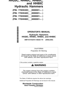 John Deere HH20C, HH40C, HH60C, HH80C Worksite Pro Attachments Operator's Manuals (OMT372742X19)