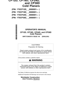 John Deere CP12D, CP18D, CP24D, CP30D Worksite Pro Attachments Operator's Manuals (OMT372805X19)