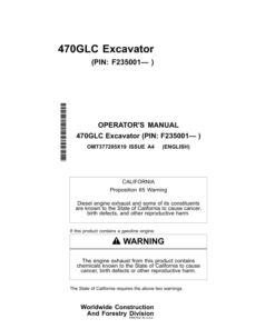 John Deere 470GLC Excavators Operator's Manuals (OMT377205X19)