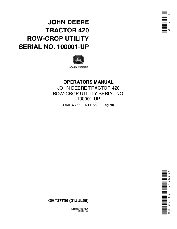 John Deere 420 Tractors Operator's Manuals (OMT37756)