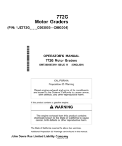 John Deere 772G Motor Graders Operator's Manuals (OMT380597X19)