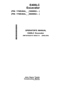 John Deere E400LC Excavators Operator's Manuals (OMT381652X19)