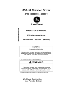 John Deere 850J-II Crawler Dozers Operator's Manuals (OMT384315X19)