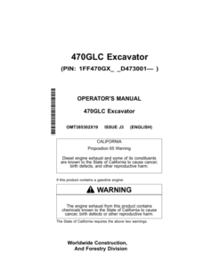 John Deere 470GLC Excavators Operator's Manuals (OMT385302X19)