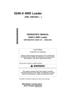 John Deere 524K SERIES II Loaders Operator's Manuals (OMT386078X19)