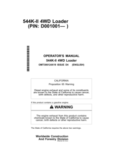 John Deere 544K SERIES II Loaders Operator's Manuals (OMT386124X19)
