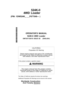 John Deere 524K SERIES II Loaders Operator's Manuals (OMT387130X19)
