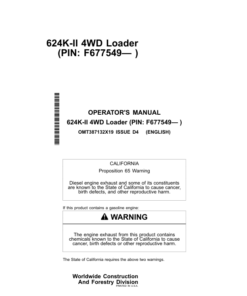 John Deere 624K SERIES II Loaders Operator's Manuals (OMT387132X19)