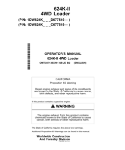 John Deere 624K SERIES II Loaders Operator's Manuals (OMT387135X19)
