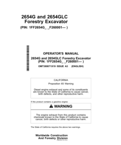 John Deere 2654G, 2654GLC Forestry Excavator Operator's Manuals (OMT388071X19)