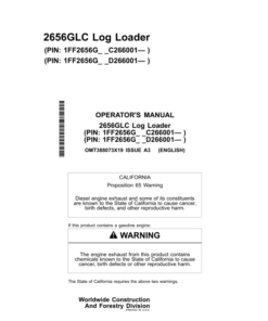 John Deere 2656GLC Log Loaders Operator's Manuals (OMT388073X19)