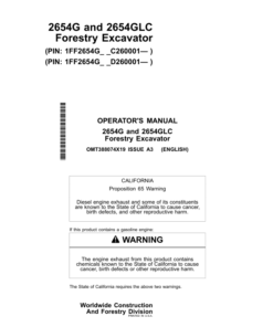 John Deere 2654G, 2654GLC Forestry Excavator Operator's Manuals (OMT388074X19)