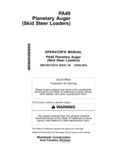 John Deere PA40 Worksite Pro Attachments Operator's Manuals (OMT388776X19)