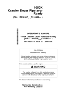 John Deere 1050K PL Crawler Dozers Operator's Manuals (OMT389532X19)