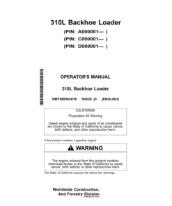 John Deere 310L Backhoe Loaders Operator's Manuals (OMT390394X19)