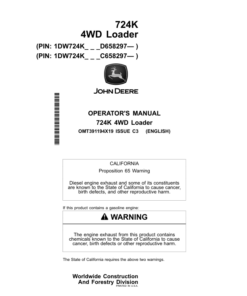 John Deere 724K Loaders Operator's Manuals (OMT391194X19)