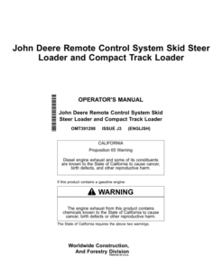 John Deere 330G, 332G, 331G, 333G, 320G, 324G, 325G, 312GR, 314G, 316GR, 318G Skid Steers Operator's Manuals (OMT391298)