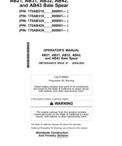 John Deere AB21, AB31, AB32, AB42, AB43 Worksite Pro Attachments Operator's Manuals (OMT395344X19)