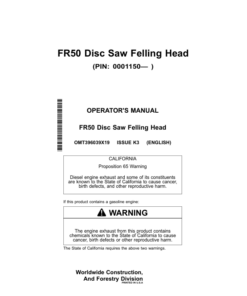 John Deere FR50 Stt Disc Saw Felling Heads Operator's Manuals (OMT396039X19)