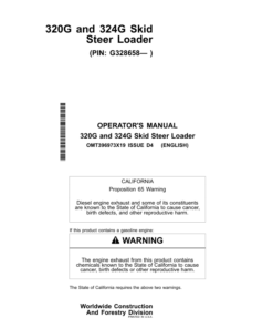 John Deere 320G, 324G Skid Steers Operator's Manuals (OMT396973X19)