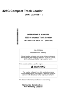 John Deere 325G Skid Steers Operator's Manuals (OMT396974X19)