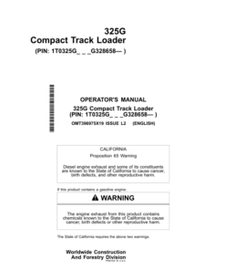 John Deere 325G Skid Steers Operator's Manuals (OMT396975X19)