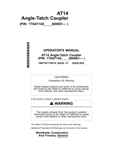 John Deere AT14 Worksite Pro Attachments Operator's Manuals (OMT397716X19)